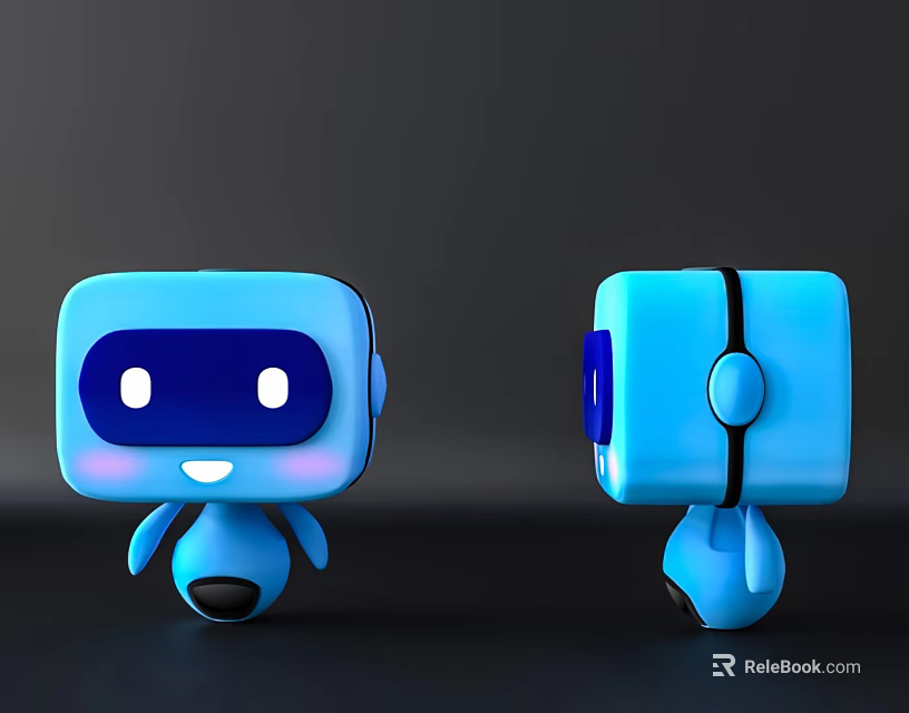 Cute Blue Cube Shaped Smart Robot With Smiling Face Front And Side View 3d model