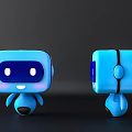 Cute Blue Cube Shaped Smart Robot With Smiling Face Front And Side View 3d model