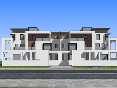 Modern Semi Detached Villa Exterior Design With Contemporary Facade Large Windows And Balconies 3d model