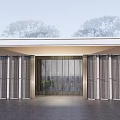 Modern Entrance Gate Design With Glass Panels And Metal Frames Surrounded By Trees