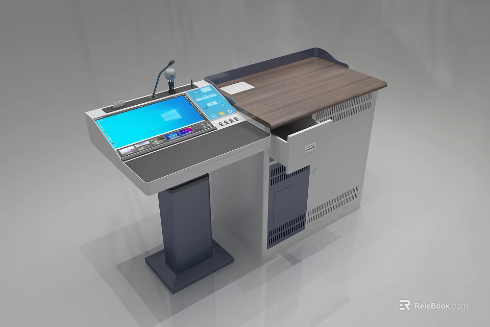 Modern Functional Desk With Digital Display Wooden Top Control Panel And Storage 3d model 