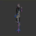 Futuristic Armored Warrior Character With Mythical Creature Inspired Design And Colorful Armor