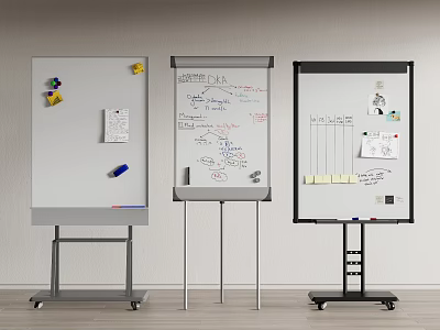 Three Office Electrical Standing Whiteboards with Wheels for Office Use Sticky Notes and Handwritten Notes 3d model