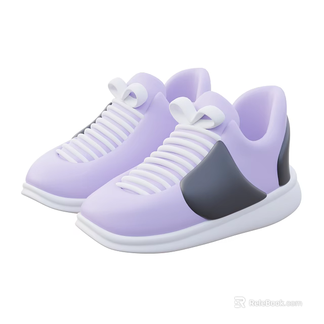 Purple Low Top Sneakers With White Laces And Gray Accent Panels 3d model 