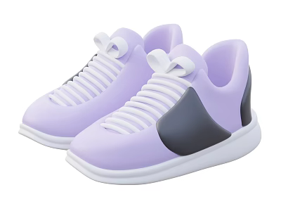 Purple Low Top Sneakers With White Laces And Gray Accent Panels 3d model