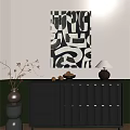 Wind Hanging Painting Black and White Decorative Painting End View Cabinet Dried Branches Vase Table Lamp 3d model