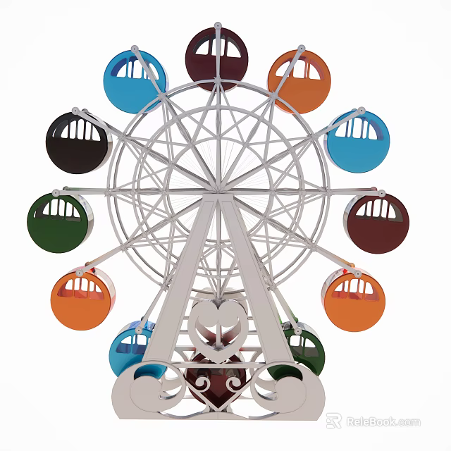 Amusement Equipment Ferris Wheel With Colorful Cabins And White Frame Structure 3d model 