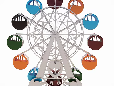 Amusement Equipment Ferris Wheel With Colorful Cabins And White Frame Structure 3d model