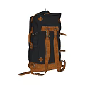 Dark Blue And Brown Canvas Leather Backpack With Adjustable Straps Multiple Buckles And Front Pocket 3d model