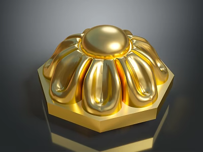 Golden Flower Shaped Decorative Household Item with Smooth Surface and Hexagonal Base 3d model