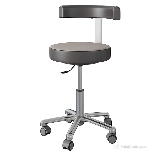 Sleek Gray Office Chair With Round Seat Adjustable Height Metal Base And Wheels 3d model 