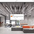 Modern Break Room Interior Design With Ceiling Lights Sofa Plants And Cabinets 3d model