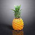 Fresh Ripe Pineapple With Green Leafy Top And Yellow Textured Skin On Black Reflective Surface