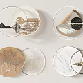 Minimalist Circular Wall Decor With Ginkgo Leaf Marble Texture And Abstract Landscape Patterns 3d model