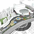Modern Commercial Complex With Glass Facade Domed Design And Landscaped Parking Area