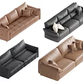 Stylish Multi Seater Sectional Sofas in Black Brown Leather with Decorative Pillows 3d model