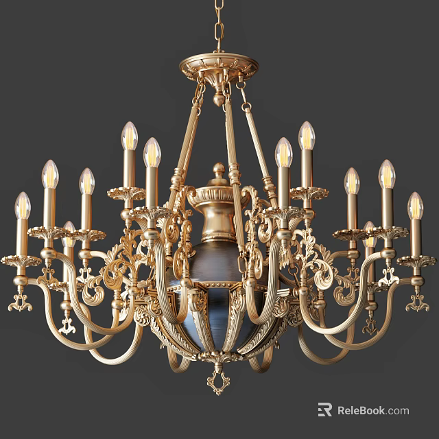 Elegant Ornate Golden Chandelier With Intricate Design Multiple Arms And Candle Shaped Bulbs 3d model 