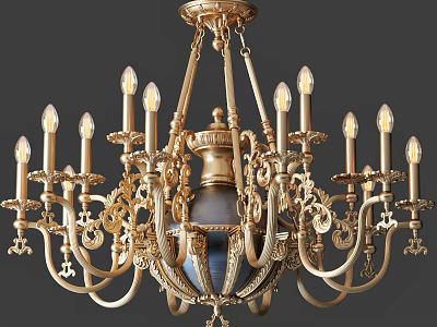 Elegant Ornate Golden Chandelier With Intricate Design Multiple Arms And Candle Shaped Bulbs 3d model