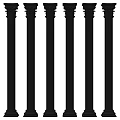 Six Black Classical Roman Columns With Ornate Capitals And Vertical Grooves