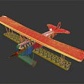 Red Biplane Model Toy With White Wing Patterns Gray Body Orange Propeller And Checkerboard Base