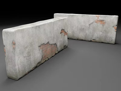 Old Building Exterior Wall With Weathered Concrete Surface Peeling Layers Exposing Red Bricks 3d model