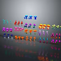 Colorful 3D Rendered Plants And Mushrooms With Various Shapes And Reflections On Black Background