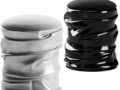 Modern Metallic Stools With Round Seats And Glossy Wrapped Design In Silver And Black 3d model