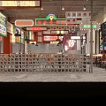 Chinese BBQ Restaurant Interior With Sichuan Snacks Signs Tables Chairs And Hanging Lights