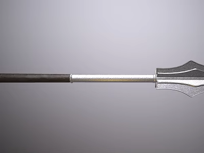 Classic Spear Weapon Featuring Silver Metal Three Pronged Head And Dark Wooden Shaft 3d model