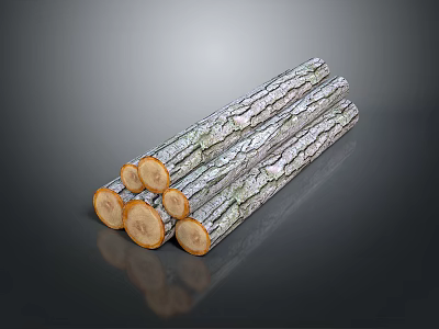 Stack of Natural Logs With Bark Texture And Round Cut Ends 3d model