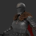 Armored Fantasy Warrior With Dragon Emblem Helmet And Fur Collar Holding Sword