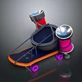 Creative Skateboard Device With Pot Red Pink Speakers Purple Wheels And Orange Edge