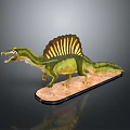 Realistic Spinosaurus Dinosaur Model With Green Yellow Skin And Sail Back Structure Standing On Display Base