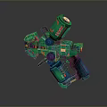 Green Mechanical Weapon With Futuristic Design Yellow Accents Mechanical Grip And Detailed Structure