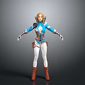 Woman With Elf Ears In Blue Outfit White Pants And Brown Boots
