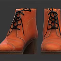 Stylish Orange Leather Ankle Boots With Black Laces And Block Heels
