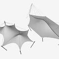 Modern Tensile Membrane Structures With Steel Cable Supports And Gray Fabric Canopy