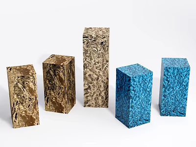 Contemporary Decorative Ornament Set With Five Cube Shaped Brown Blue Textured Surfaces 3d model