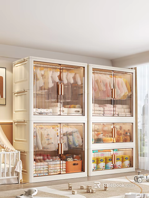 Modern Wardrobe With Glass Doors Hanging Rods Drawers And Organized Storage Shelves 3d model 