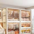 Modern Wardrobe With Glass Doors Hanging Rods Drawers And Organized Storage Shelves