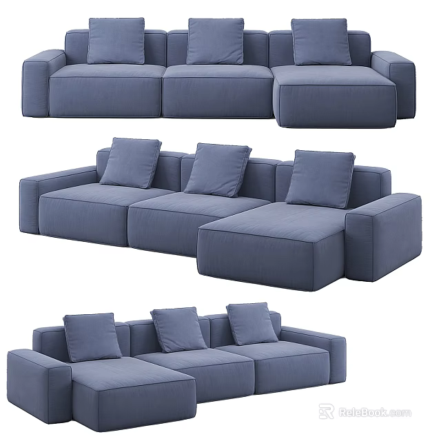 Modern Blue Sectional Sofa With Plush Cushions And Spacious Seating Design 3d model