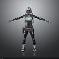 Humanoid Sci Fi Character in Biomechanical Armor with Mechanical Limbs and Glowing Chest