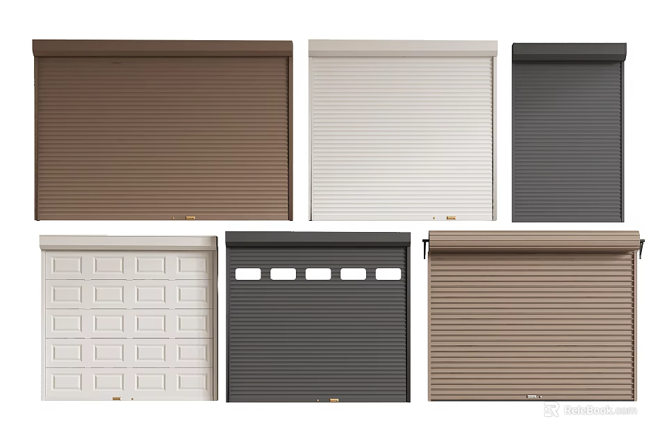Various Garage Doors With Different Colors And Styles For Home Exteriors 3d model 