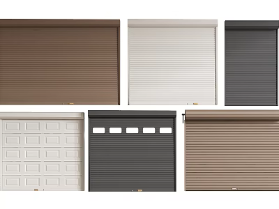 Various Garage Doors With Different Colors And Styles For Home Exteriors 3d model