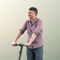 A Man Riding Electric Scooter In Plaid Shirt And Jeans For Urban Travel