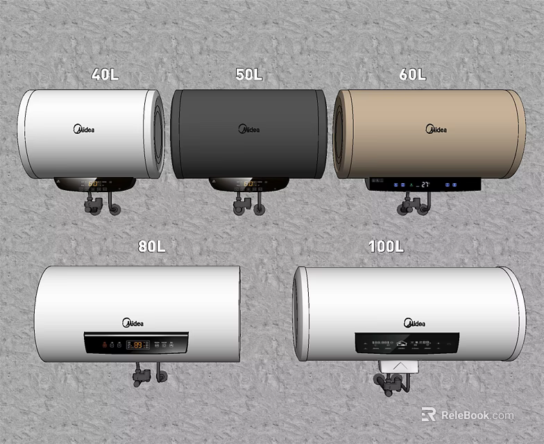 Midea Electric Water Heaters with 40L 50L 60L 80L 100L Capacity White Black Gold 3d model 