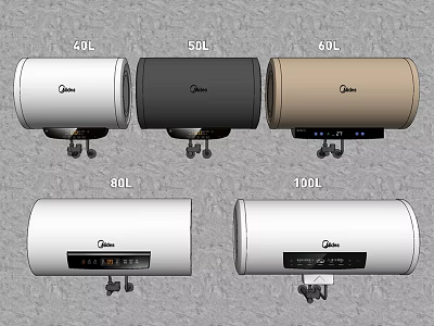 Midea Electric Water Heaters with 40L 50L 60L 80L 100L Capacity White Black Gold 3d model