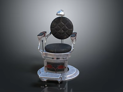 Vintage Barber Chair With Black Padded Diamond Tufted Seat And Silver Metal Frame 3d model