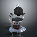 Vintage Barber Chair With Black Padded Diamond Tufted Seat And Silver Metal Frame