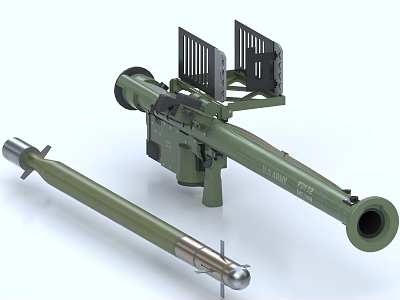 Green Military Recoilless Rifle With Long Barrel Stand And Ammunition Parts 3d model Green Military Recoilless Rifle With Long Barrel Stand And Ammunition Parts 3d model